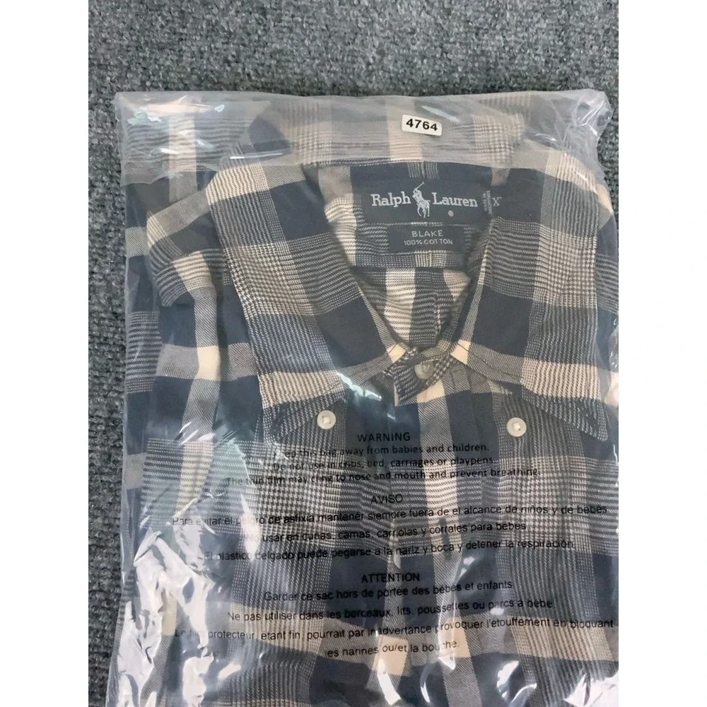 Ralph Lauren Shirt Mens Brown Houndstooth Plaid 2XL Blake Button Up Long‎ Sleeve